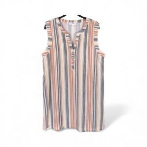 THML‎ Anthropologie LINEN Blend Striped Sleeveless Mini Dress WCT911-DB LARGE